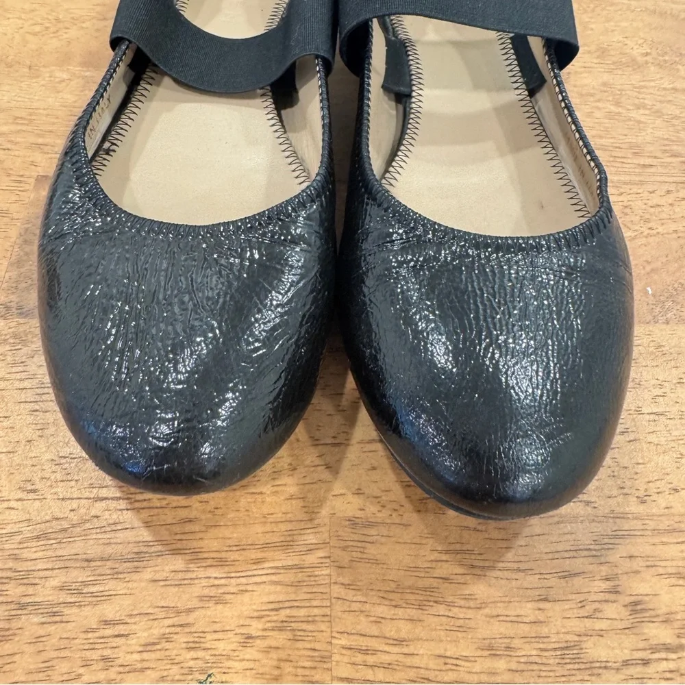 M Gemi Black Patent Mary Jane Flats Women’s 36.5 6.5 with Elastic Strap Italy